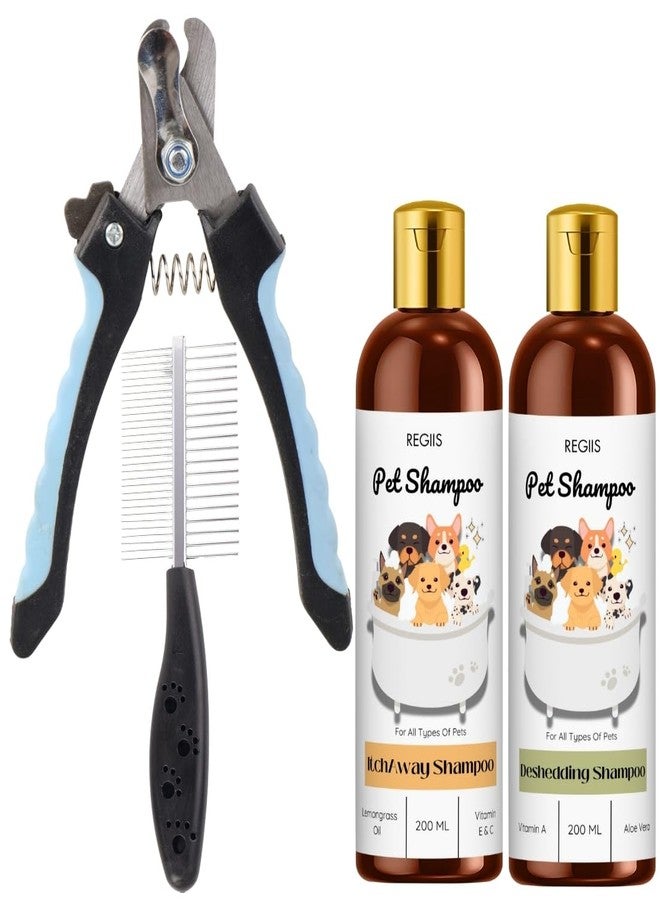 REGIIS Pet Grooming Set, Deshedding Shampoo and Itch Away Shampoo with Lemongrass Oil, Aloe Vera, Vitamins A, E & C, 200ml(Pack of 4) - Image 1